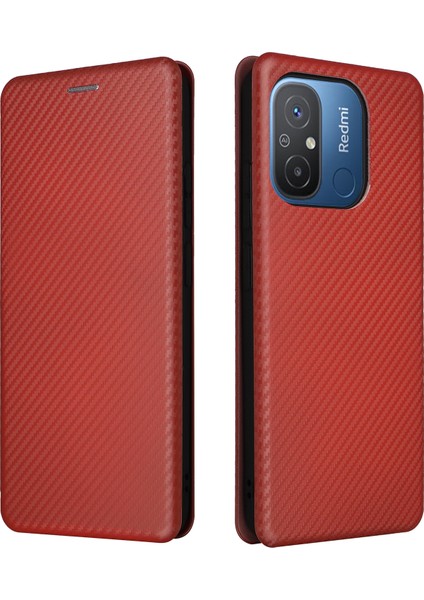 Xiaomi Redmi Için 12C 4g Telefon Kılıfı Tutucu Manyetik Otomatik Absorlanmış Karbon Fiber Doku Deri Deri Kapak Stand-Brown (Yurt Dışından) fiyatları