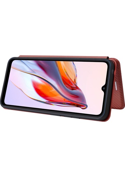 Xiaomi Redmi Için 12C 4g Telefon Kılıfı Tutucu Manyetik Otomatik Absorlanmış Karbon Fiber Doku Deri Deri Kapak Stand-Brown (Yurt Dışından) fırsatları