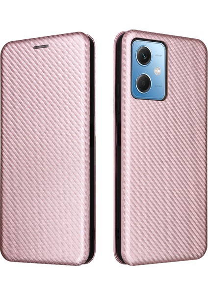 Xiaomi Için Redmi Note 12 5g (Global)/(Hindistan)/(Çin)/poco X5 5g Karbon Fiber Doku Manyetik Pu Deri Kılıf Kılıf Kartı Yuvası Stand Flip Cover-Rose Altın (Yurt Dışından)