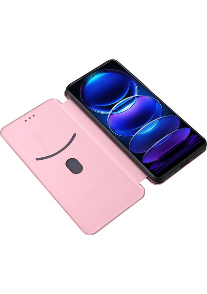 Xiaomi Için Redmi Note 12 5g (Global)/(Hindistan)/(Çin)/poco X5 5g Karbon Fiber Doku Manyetik Pu Deri Kılıf Kılıf Kartı Yuvası Stand Flip Cover-Rose Altın (Yurt Dışından)