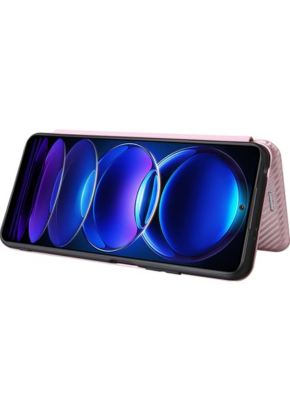 Xiaomi Için Redmi Note 12 5g (Global)/(Hindistan)/(Çin)/poco X5 5g Karbon Fiber Doku Manyetik Pu Deri Kılıf Kılıf Kartı Yuvası Stand Flip Cover-Rose Altın (Yurt Dışından)