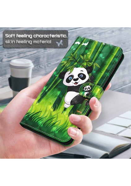 Xiaomi Redmi Için 11A 4G/12C 4g Pu Deri Deri Flip Telefon Kılıfı 3D Desen Baskı Stand Cüzdan Kapak Panda Tırmanma (Yurt Dışından)