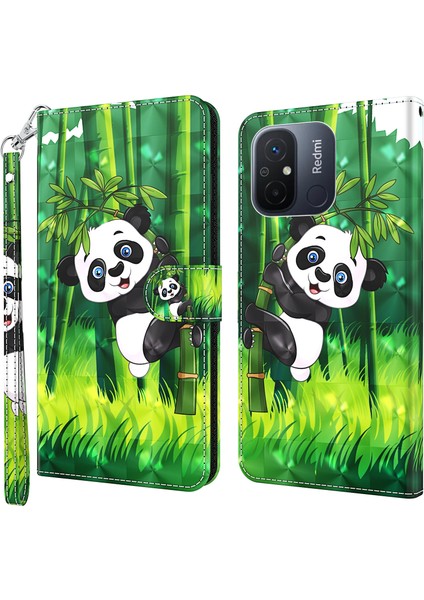 Xiaomi Redmi Için 11A 4G/12C 4g Pu Deri Deri Flip Telefon Kılıfı 3D Desen Baskı Stand Cüzdan Kapak Panda Tırmanma (Yurt Dışından)