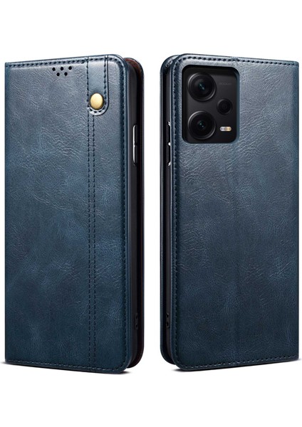 Xiaomi Redmi Için Anti Drop Pu Deri Telefon Kapağı Not 12 Pro 5g /not 12 Pro Hız 5g /poco X5 Pro 5g Mumsu Çılgın At Doku Doku Stand Telefon Kılıf Mavisi (Yurt Dışından)