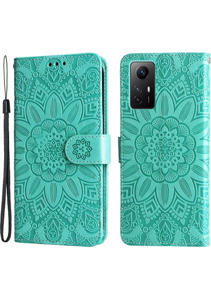 Xiaomi Için Redmi Note 12S 4g Anti-Dut Pu Deri Deri Flip Telefon Kılıfı Baskılı Ayçiçeği Stand Cüzdan Kapak Yeşil (Yurt Dışından)