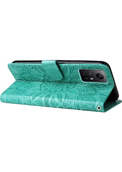 Xiaomi Için Redmi Note 12S 4g Anti-Dut Pu Deri Deri Flip Telefon Kılıfı Baskılı Ayçiçeği Stand Cüzdan Kapak Yeşil (Yurt Dışından)