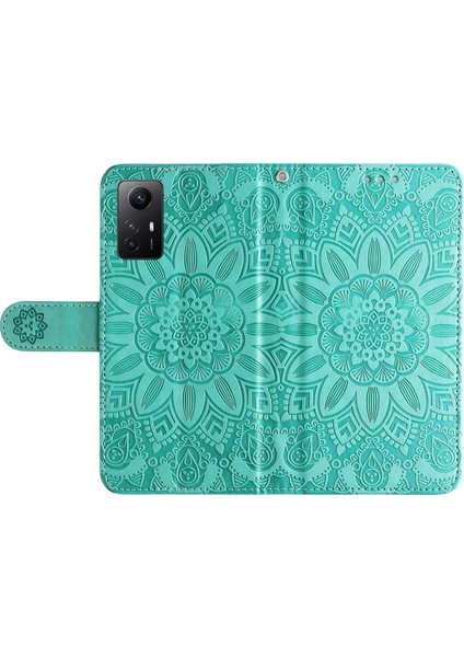 Xiaomi Için Redmi Note 12S 4g Anti-Dut Pu Deri Deri Flip Telefon Kılıfı Baskılı Ayçiçeği Stand Cüzdan Kapak Yeşil (Yurt Dışından)