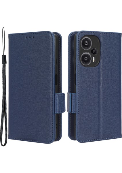 Xiaomi Için Redmi Note 12 Turbo 5g/poco F5 5g Pu Deri Cüzdan Kılıfı Litchi Doku Stand Telefon Kapağı Strap-Dark Mavi (Yurt Dışından)