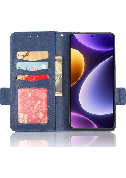 Xiaomi Için Redmi Note 12 Turbo 5g/poco F5 5g Pu Deri Cüzdan Kılıfı Litchi Doku Stand Telefon Kapağı Strap-Dark Mavi (Yurt Dışından)