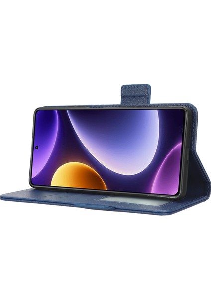 Xiaomi Için Redmi Note 12 Turbo 5g/poco F5 5g Pu Deri Cüzdan Kılıfı Litchi Doku Stand Telefon Kapağı Strap-Dark Mavi (Yurt Dışından)