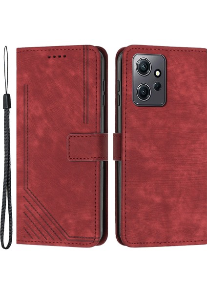 Xiaomi Redmi Için Telefon Kılıfı Not 12 4g Damla Geçirmez Çizgiler Deri Deri Cüzdan Stand Kapak Kırmızısı (Yurt Dışından) fiyatları