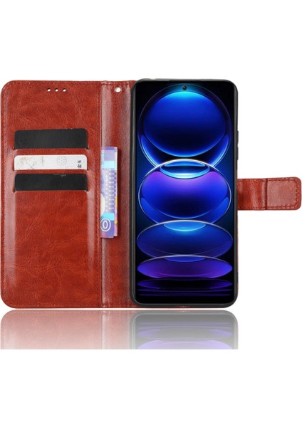 Xiaomi Redmi Için Note 12 5g (Global)/(Hindistan)/(Çin)/poco X5 5g Çılgın At Dokusu Pu Deri Telefon Kılıf Stili Cüzdan Stand Damla Geçirmez Cep Telefonu Kapak Kahverengi (Yurt Dışından) modelleri