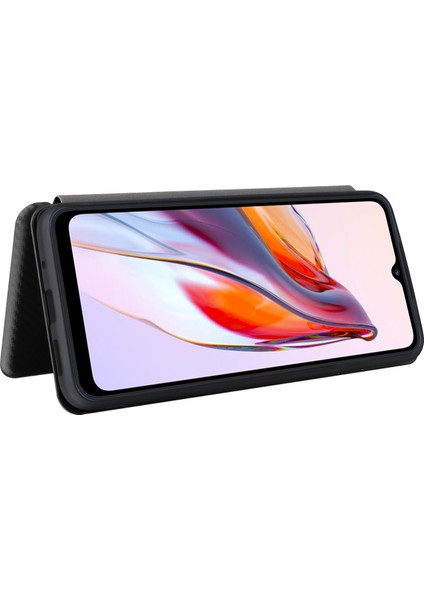 Xiaomi Redmi Için 12C 4g Telefon Kılıfı Tutucu Manyetik Otomatik Absorlanmış Karbon Fiber Doku Deri Deri Kapak Stand-Black (Yurt Dışından) modelleri