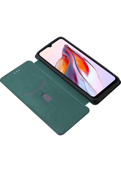 Xiaomi Redmi Için 12C 4g Telefon Kılıfı Tutucu Manyetik Otomatik Absorlanmış Karbon Fiber Doku Deri Deri Kapak Stand Yeşili (Yurt Dışından)