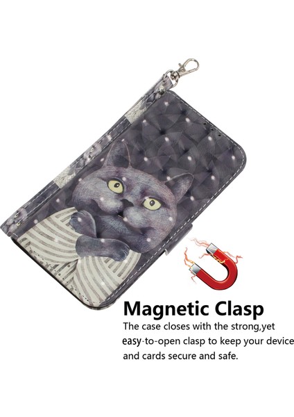 3D Desen Basılı Kılıf Xiaomi Redmi Not 12S 4g Pu Deri Stand Cüzdan Telefon Kapağı Strap-Whating Cat ile (Yurt Dışından)