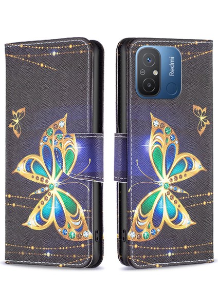 Xiaomi Redmi Için 12C 4g Pu Deri Cüzdan Telefon Kılıf Deseni Baskılı Stand Flip Koruyucu Telefon Kapak-Yahudi Kelebek (Yurt Dışından)