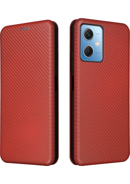 Xiaomi Redmi Için Note 12 5g (Global)/(Hindistan)/(Çin)/poco X5 5g Karbon Fiber Doku Manyetik Pu Deri Dergi Kılıf Kart Yuvası Stand Flip Cover-Brown (Yurt Dışından)