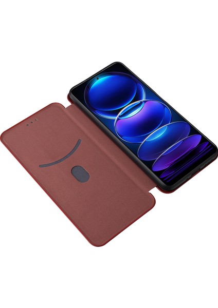 Xiaomi Redmi Için Note 12 5g (Global)/(Hindistan)/(Çin)/poco X5 5g Karbon Fiber Doku Manyetik Pu Deri Dergi Kılıf Kart Yuvası Stand Flip Cover-Brown (Yurt Dışından)