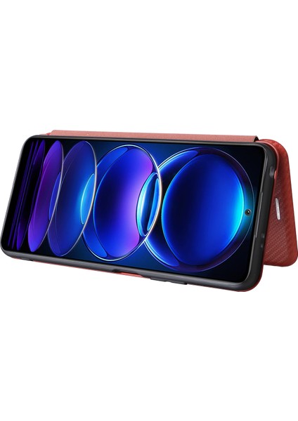 Xiaomi Redmi Için Note 12 5g (Global)/(Hindistan)/(Çin)/poco X5 5g Karbon Fiber Doku Manyetik Pu Deri Dergi Kılıf Kart Yuvası Stand Flip Cover-Brown (Yurt Dışından)