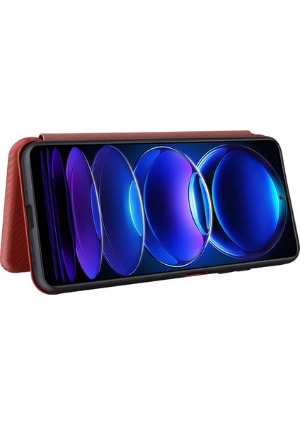 Xiaomi Redmi Için Note 12 5g (Global)/(Hindistan)/(Çin)/poco X5 5g Karbon Fiber Doku Manyetik Pu Deri Dergi Kılıf Kart Yuvası Stand Flip Cover-Brown (Yurt Dışından)