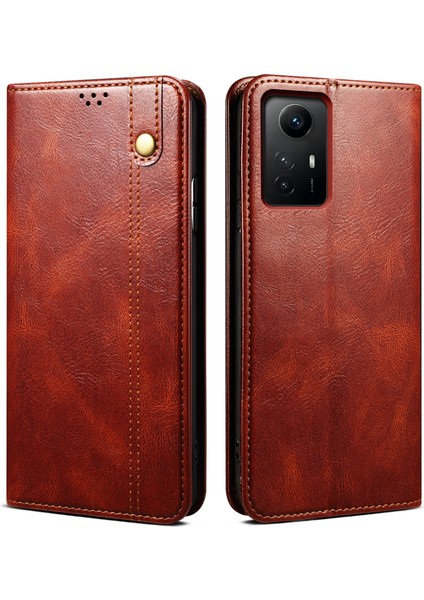 Xiaomi Redmi Için Not 12S 4g Cüzdan Deri Kılıf Mumsu Çılgın At Doku Stand Telefon Kapak Kahverengi (Yurt Dışından)
