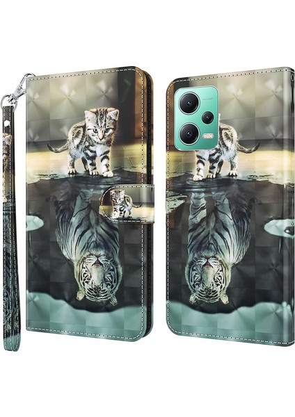 Xiaomi Redmi Için Note 12 5g (Çin)/(Hindistan)/(Global)/poco X5 5g Deri Telefon Kılıfı 3D Desen Baskı Stand Standı Cüzdan Kapak ve Tiger (Yurt Dışından) fiyatları