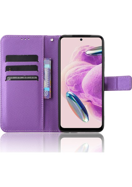 Xiaomi Redmi Için Pu Deri Cüzdan Kılıfı Not 12S 4g, Diamond Doku Telefon Stand Kapak-Mor (Yurt Dışından)