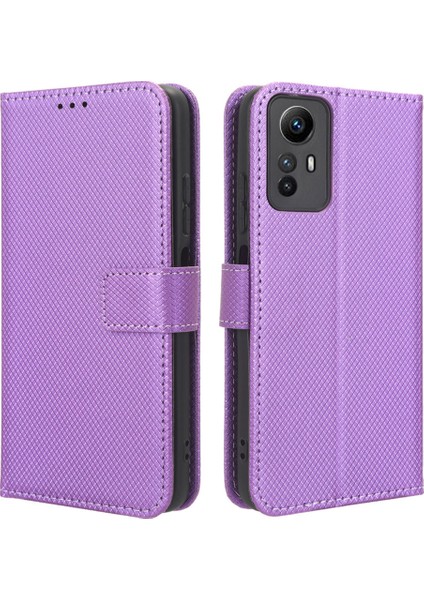 Xiaomi Redmi Için Pu Deri Cüzdan Kılıfı Not 12S 4g, Diamond Doku Telefon Stand Kapak-Mor (Yurt Dışından)