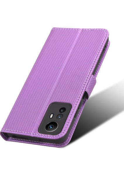 Xiaomi Redmi Için Pu Deri Cüzdan Kılıfı Not 12S 4g, Diamond Doku Telefon Stand Kapak-Mor (Yurt Dışından)