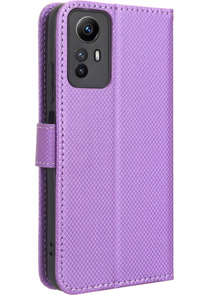 Xiaomi Redmi Için Pu Deri Cüzdan Kılıfı Not 12S 4g, Diamond Doku Telefon Stand Kapak-Mor (Yurt Dışından)