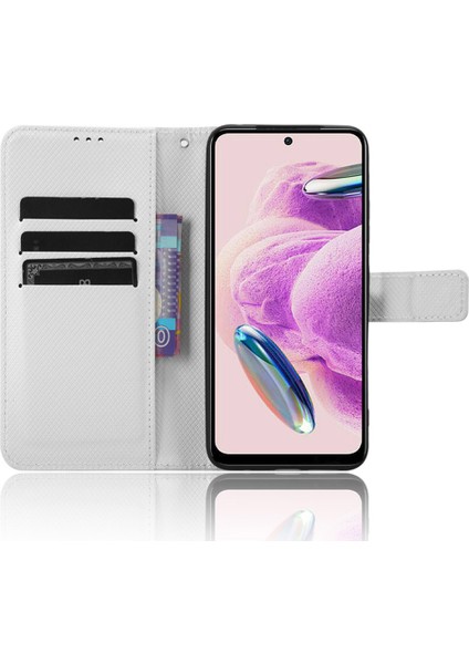 Xiaomi Redmi Için Pu Deri Cüzdan Kılıfı Not 12S 4g, Elmas Doku Telefon Stand Kapak-Beyaz (Yurt Dışından)