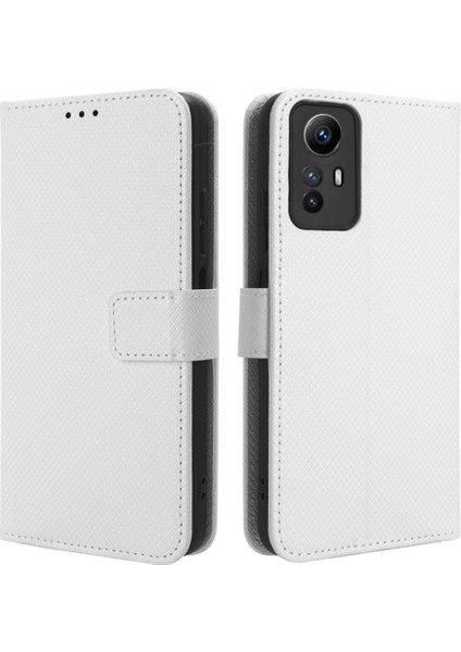Xiaomi Redmi Için Pu Deri Cüzdan Kılıfı Not 12S 4g, Elmas Doku Telefon Stand Kapak-Beyaz (Yurt Dışından)