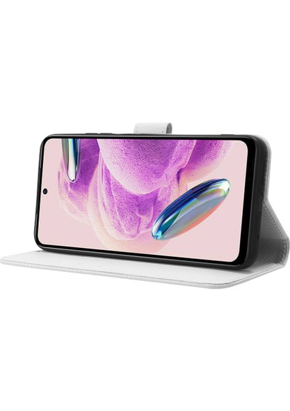 Xiaomi Redmi Için Pu Deri Cüzdan Kılıfı Not 12S 4g, Elmas Doku Telefon Stand Kapak-Beyaz (Yurt Dışından)