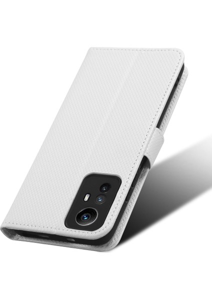 Xiaomi Redmi Için Pu Deri Cüzdan Kılıfı Not 12S 4g, Elmas Doku Telefon Stand Kapak-Beyaz (Yurt Dışından)