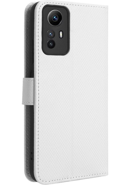 Xiaomi Redmi Için Pu Deri Cüzdan Kılıfı Not 12S 4g, Elmas Doku Telefon Stand Kapak-Beyaz (Yurt Dışından)
