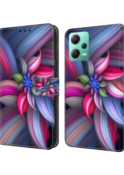 Xiaomi Redmi Için Telefon Kılıfı Not 12 5g (Çin)/(Hindistan)/(Global)/poco X5 5g, Pu Deri 3D Desen Stand Stand Flip Cüzdan Kapak Renkli Çiçekler (Yurt Dışından) fiyatları