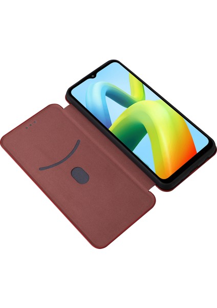 Xiaomi Için Redmi A1+ 4g/a2+ 4g/poco C50 4g Ön Çizim Pu Deri Telefon Kılıf Kart Yuvası Standı Karbon Fiber Doku Manyetik Flip Kapak-Brown (Yurt Dışından) modelleri