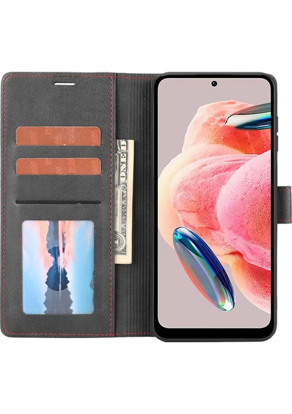 Xiaomi Için Redmi Note 12 4g Cüzdan Telefon Kılıfı Yatay Hat Deri Deri Kapak Stand-Black (Yurt Dışından)