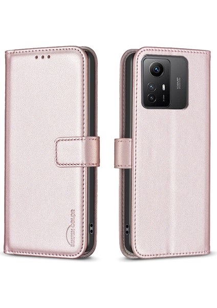 Xiaomi Redmi Için BF17 Not 12S 4g Cep Telefonu Stand Pu Deri Kapak Cüzdan Kabuk Rose Altın (Yurt Dışından)