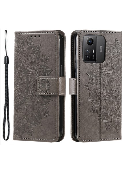 Xiaomi Için Redmi Note 12S 4g Pu Deri Cüzdan Telefon Kılıf Mandala Çiçek Baskı Anti-Drop Stand Kapak-Grey (Yurt Dışından)