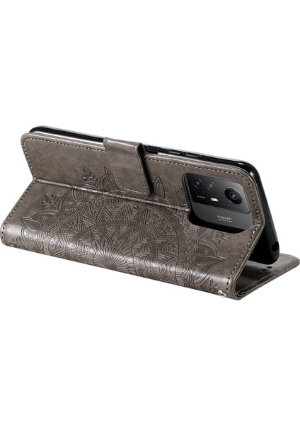 Xiaomi Için Redmi Note 12S 4g Pu Deri Cüzdan Telefon Kılıf Mandala Çiçek Baskı Anti-Drop Stand Kapak-Grey (Yurt Dışından)