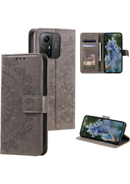 Xiaomi Için Redmi Note 12S 4g Pu Deri Cüzdan Telefon Kılıf Mandala Çiçek Baskı Anti-Drop Stand Kapak-Grey (Yurt Dışından)