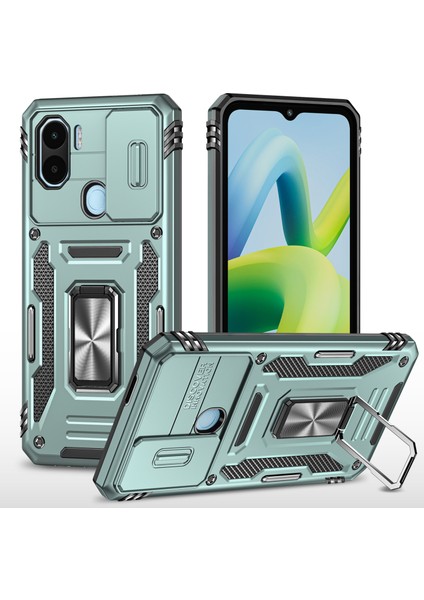 Xiaomi Için Zırh Serisi Poco C50 4g/redmi A1+ 4g/a2+ 4g Slayt Lens Kickstand Kapak Pc+ Tpu Telefon Vaka Yeşili (Yurt Dışından)