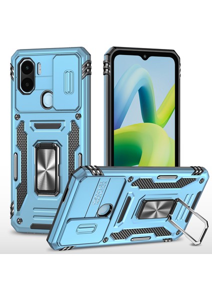 Xiaomi Için Zırh Serisi Poco C50 4g/redmi A1+ 4g/a2+ 4g Slayt Lens Kickstand Kapak Pc+ Tpu Telefon Kılıf Işık Mavi (Yurt Dışından)