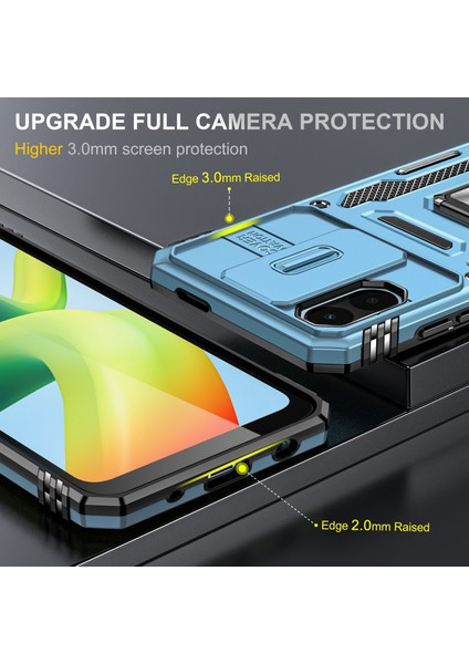 Xiaomi Için Zırh Serisi Poco C50 4g/redmi A1+ 4g/a2+ 4g Slayt Lens Kickstand Kapak Pc+ Tpu Telefon Kılıf Işık Mavi (Yurt Dışından) modelleri