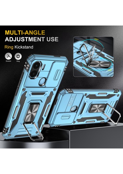 Xiaomi Için Zırh Serisi Poco C50 4g/redmi A1+ 4g/a2+ 4g Slayt Lens Kickstand Kapak Pc+ Tpu Telefon Kılıf Işık Mavi (Yurt Dışından) fırsatları
