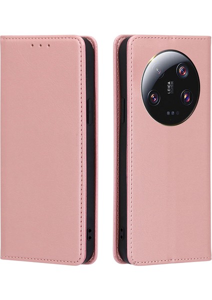 Xiaomi Için 13 Ultra Buzağı Dokusu Telefon Deri Kılıf Stand Cüzdan Koruyucu Telefon Kapak Çizgi Altın (Yurt Dışından)