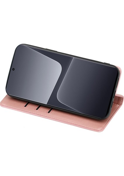 Xiaomi Için 13 Ultra Buzağı Dokusu Telefon Deri Kılıf Stand Cüzdan Koruyucu Telefon Kapak Çizgi Altın (Yurt Dışından)