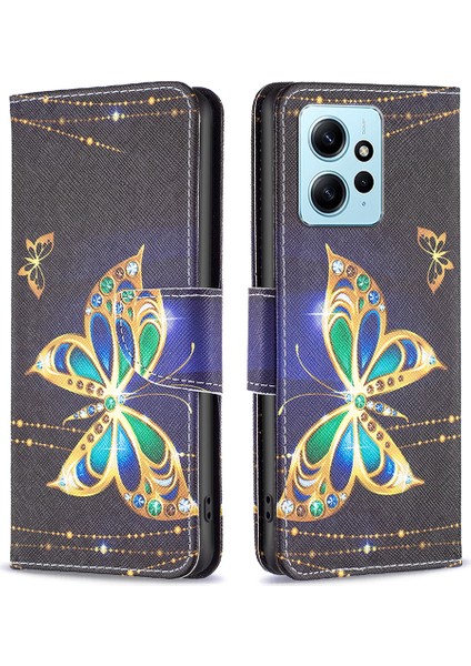 Xiaomi Için Redmi Note 12 4g Desen Deri Deri Stand Telefon Kılıfı Cüzdan Kapak-Yahudi Kelebek (Yurt Dışından)