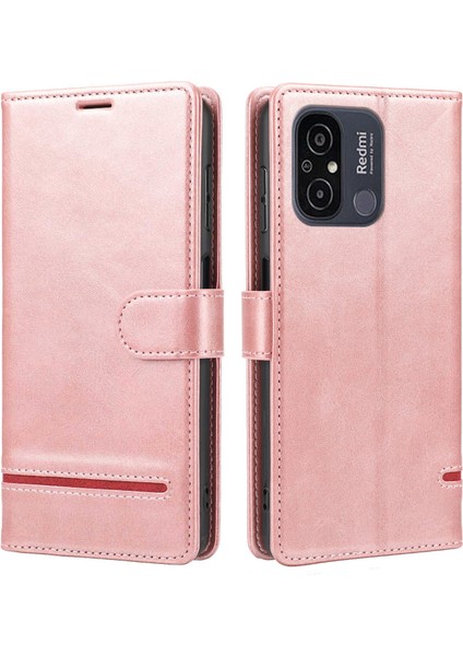 Xiaomi Redmi Için 12C 4G/11A 4g/poco C55 4g Stand Cüzdan Kapağı Yatay Hat Deri Kılıf Pembe (Yurt Dışından)